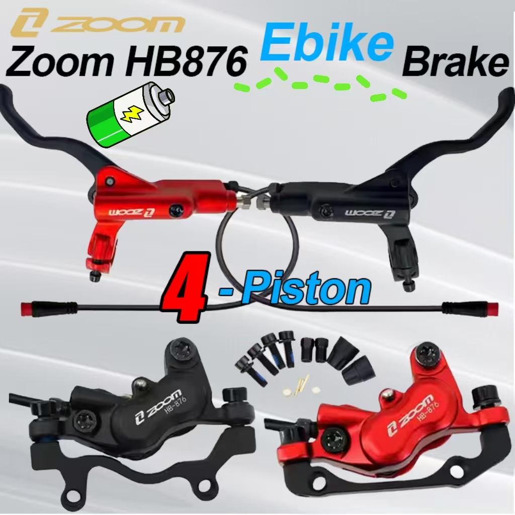Zoom Hydraulic Brake 4 Piston E-Scooter - ズーム HB-876E 電動自転車 4 ピストン油圧ディスクブレーキセット電動スクーター折りたたみ Mtb