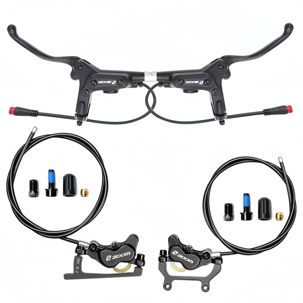 Zoom Hydraulic Brake 4 Piston E-Scooter - ZOOM HB-890E 4ピストン油圧ディスクブレーキセット（電動自転車/電動スクーター用）、1200/2200mmホース、防水電源オフ機能、電動自転車用ブレーキ遮断機能付き