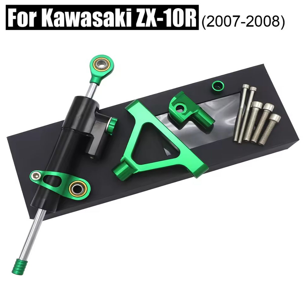 Steering Damper Stabilizer Kit Cnc - カワサキ ZX10R 04-05 レーシングバイク CNC ステアリングダンパースタビライザーバッファコントロールバーと取付ブラケットキットフル
