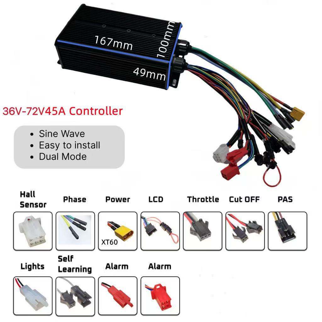 国境を越えた工場直送、デュアルチューブ36V 48V 52V - 72V 45A Dual Controller のレビューと価格