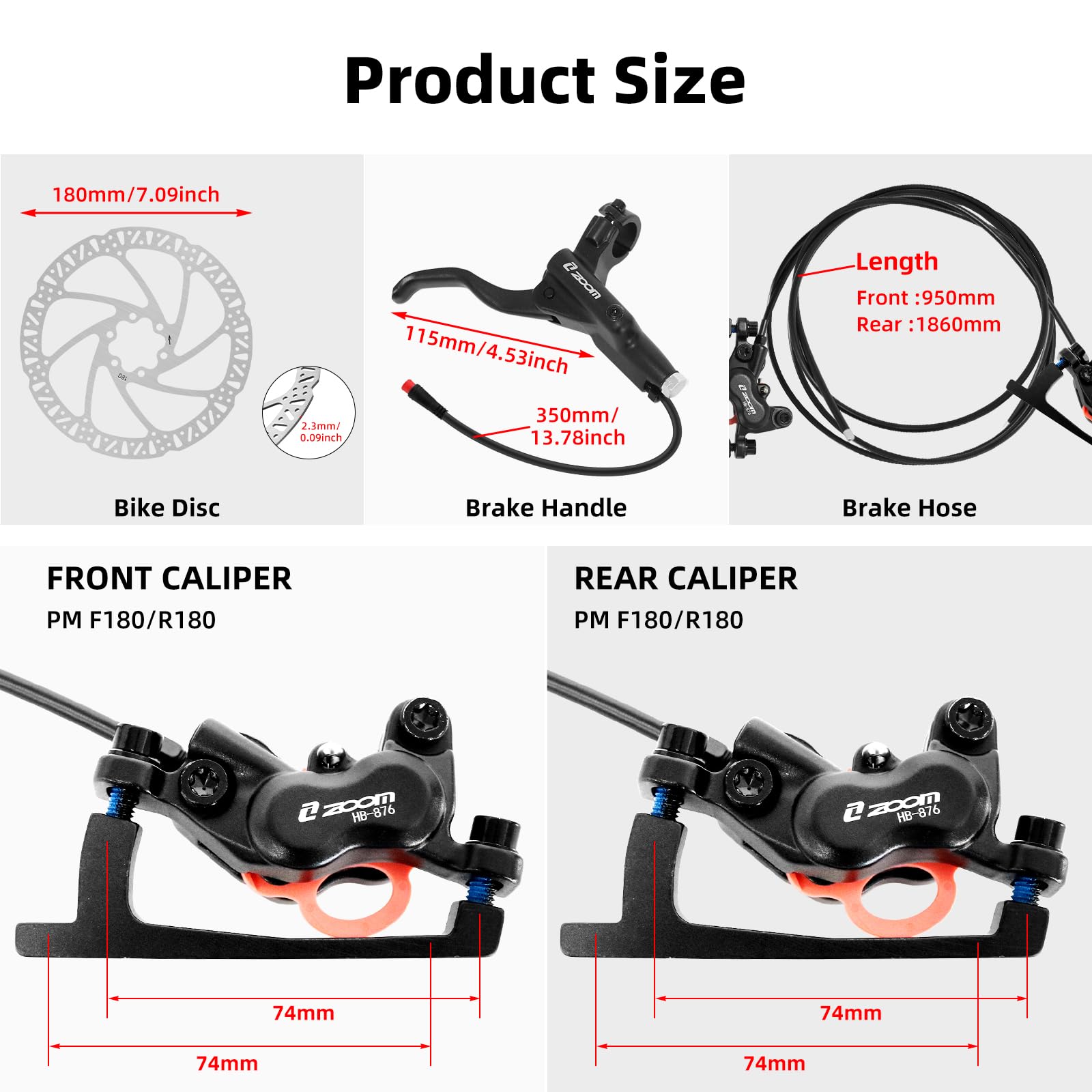 ZOOM HB876E 油圧ディスクブレーキセット、4ピスト - Zoom Hydraulic Brake 4 Piston E-Scooter のレビューと価格